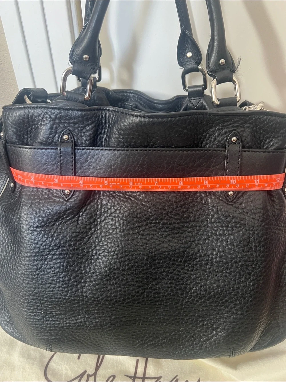 Cole Haan Black Pebbled Leather Satchel with Silver Hardware